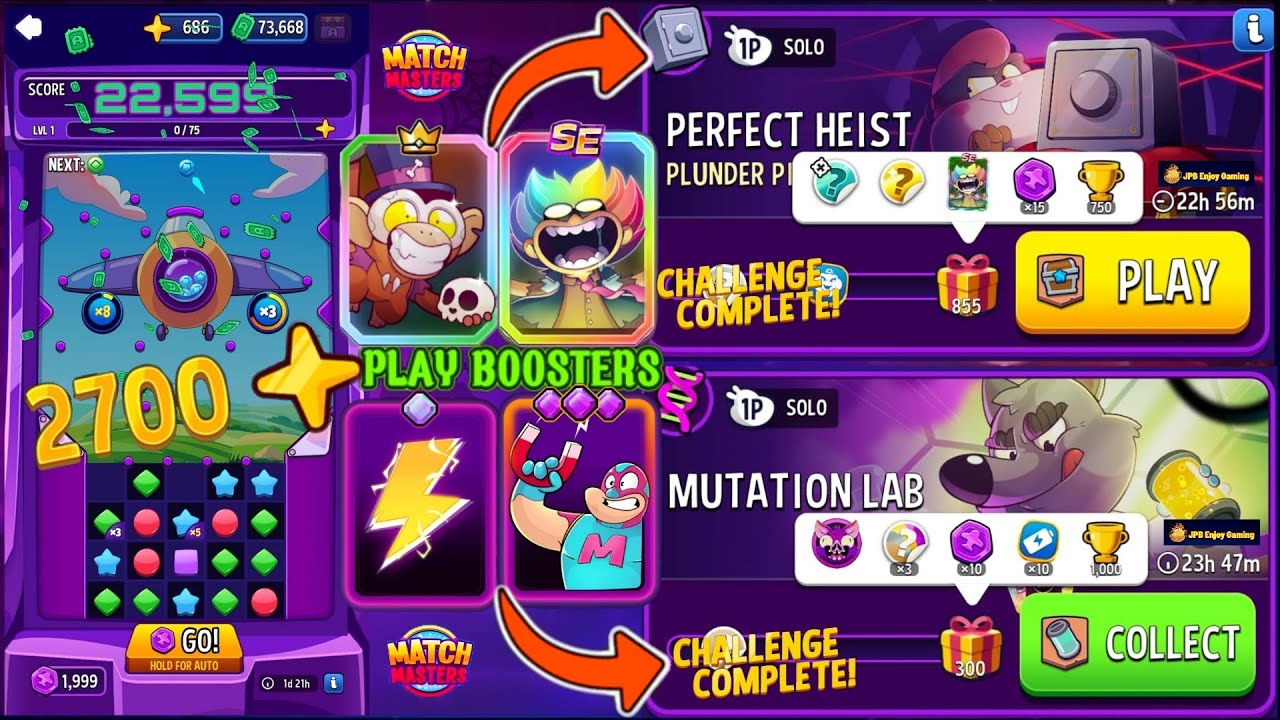 GO! MATCHINKO (22,599 Credits And 2700 Sparks)2 Solo/Plunder Pirates Perfect Heist/Mutation Lab Solo