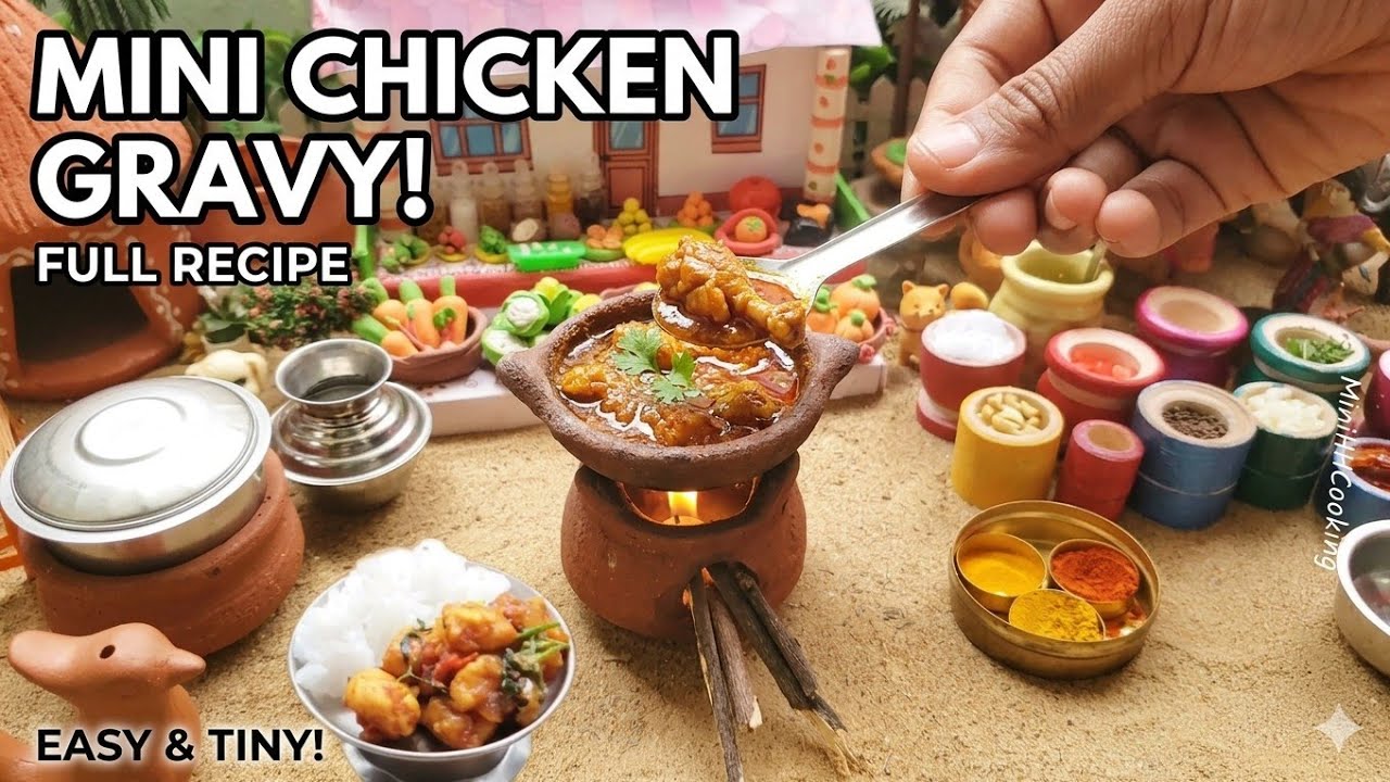chicken gravy recipe/tiny chicken cury/mini chicken cooking/tiny cooking/mini asmr chicken masala 