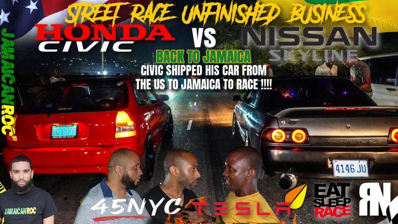 JAMAICA VS NYC STREET RACING 45 NYC TURBO K20 VS SKYLINE R32 MODDED TESLA VS 45 IT GETS HEATED 😱