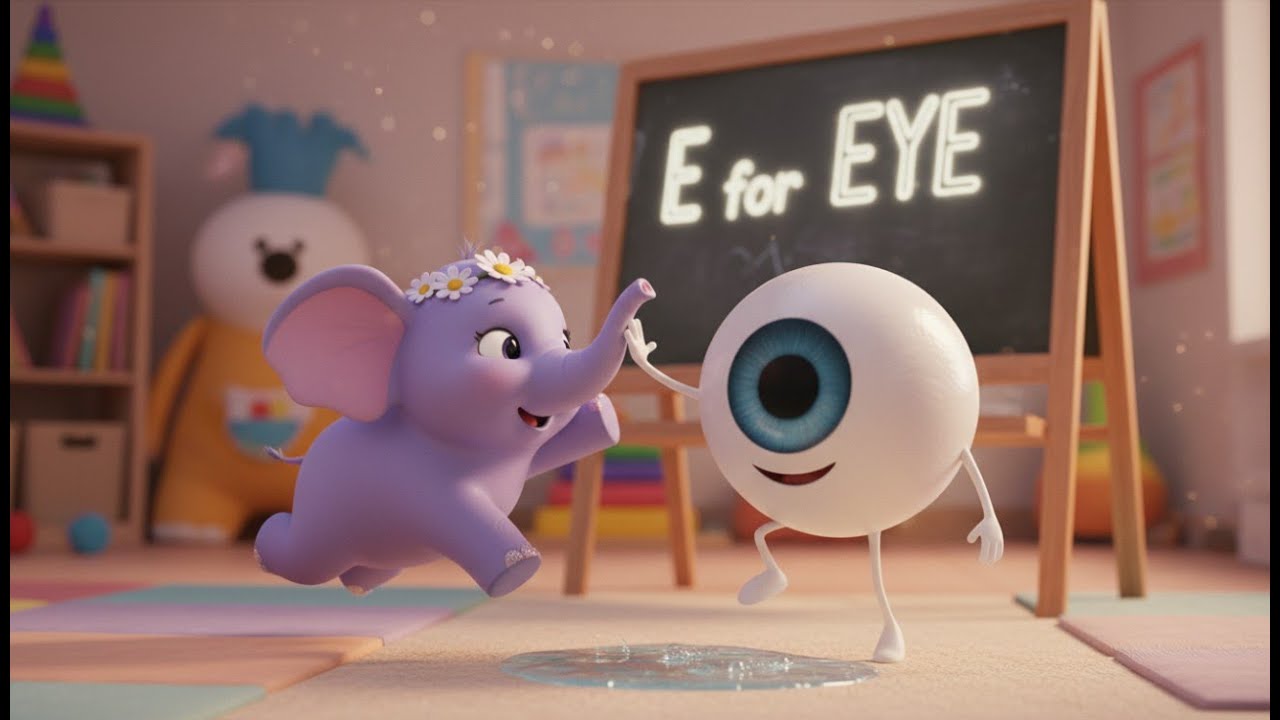 Letter E – Learn Words with E | Pixar-Style ABC Learning for Kids (Egg, Elephant, Earphone & More!)