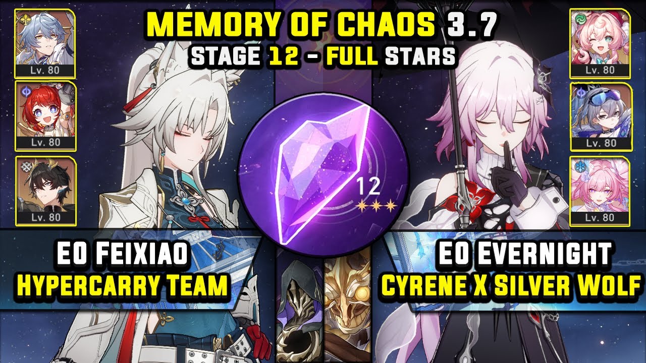 E0 Feixiao Carry & E0 Evernight Carry W/ Cyrene (3 Stars) Memory Of Chaos 12 Honkai Star Rail 3.7