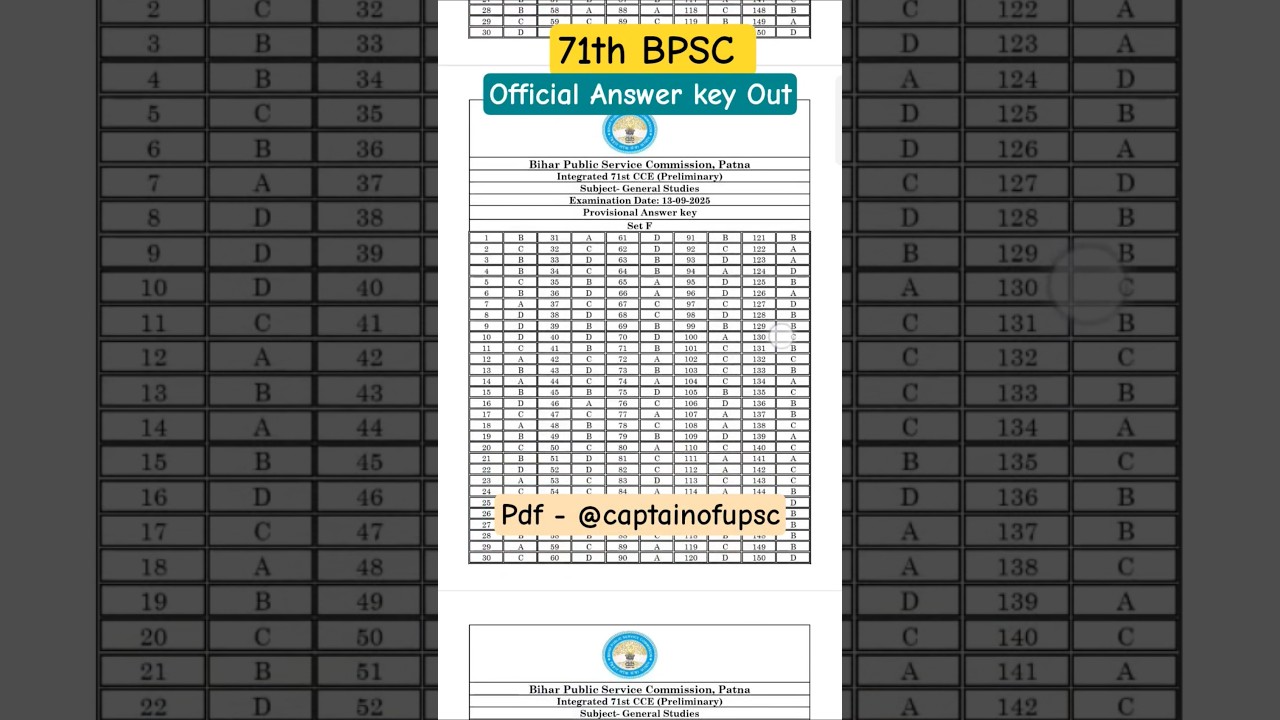 71th BPSC Pre official Answer ✅ #71thbpscanswerkey #71thbpsc #bpscanswerkey #bpsc #72thbpsc