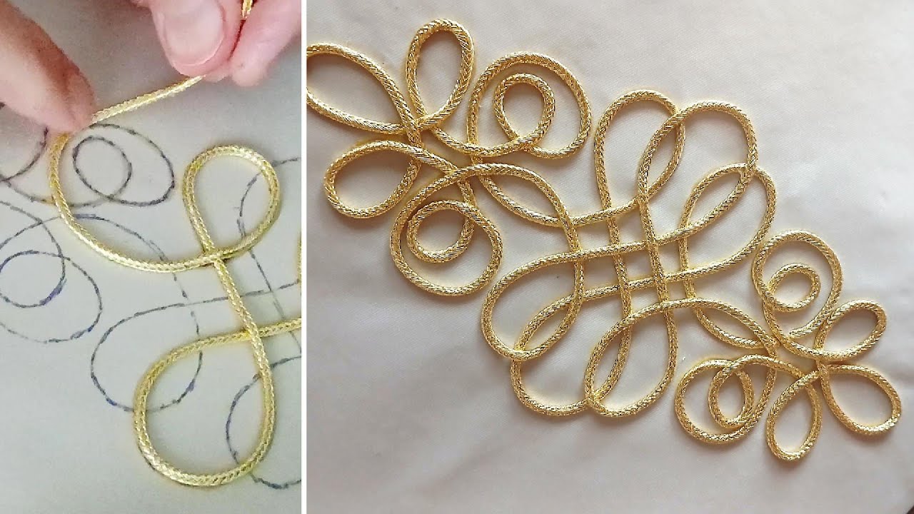 DIY Gold Cord Embroidery تطريز بالحبل الذهبي