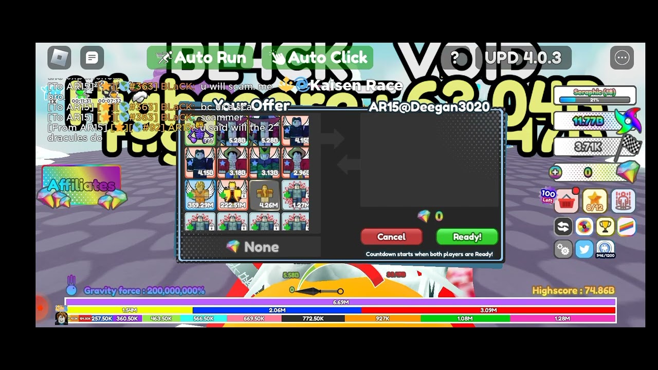 Anime race clicker I was scammed of my team pls don't trade Deegan3020
