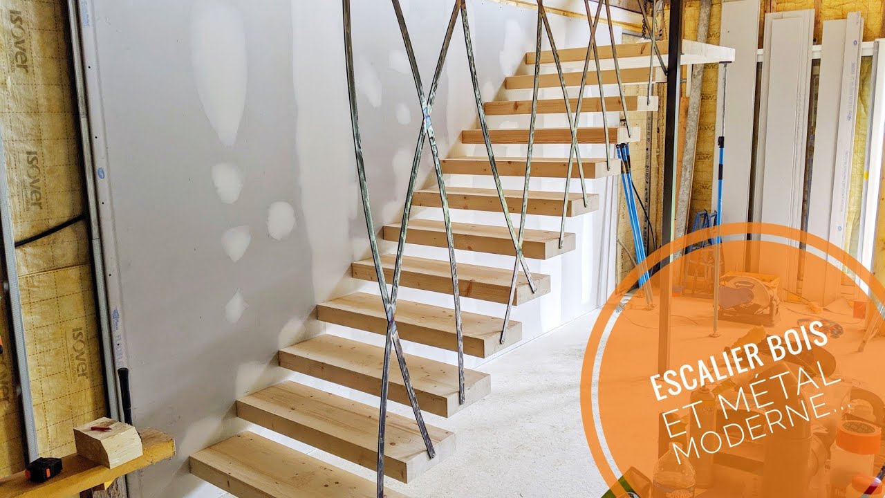 escalier en bois moderne, effet escalier suspendu.