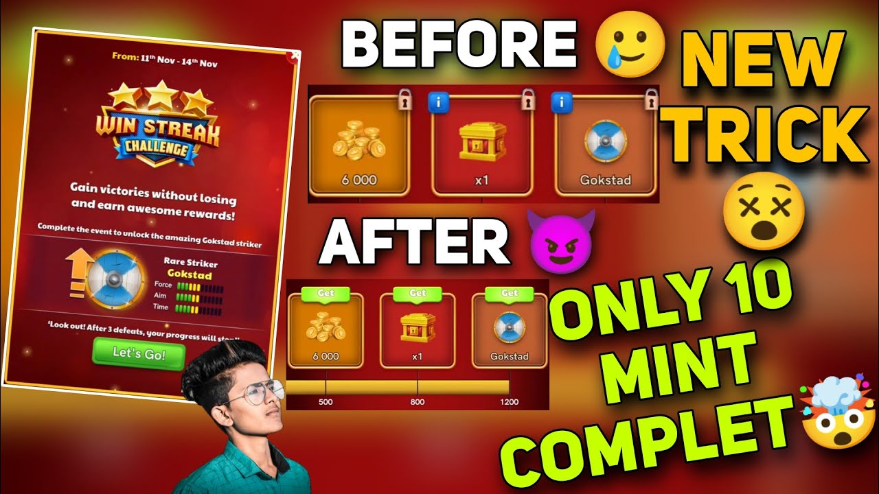 How to Win Streak challenge complet only 10 minute 🤯 | How To Complet Win Streak 😵| Carrom pool |