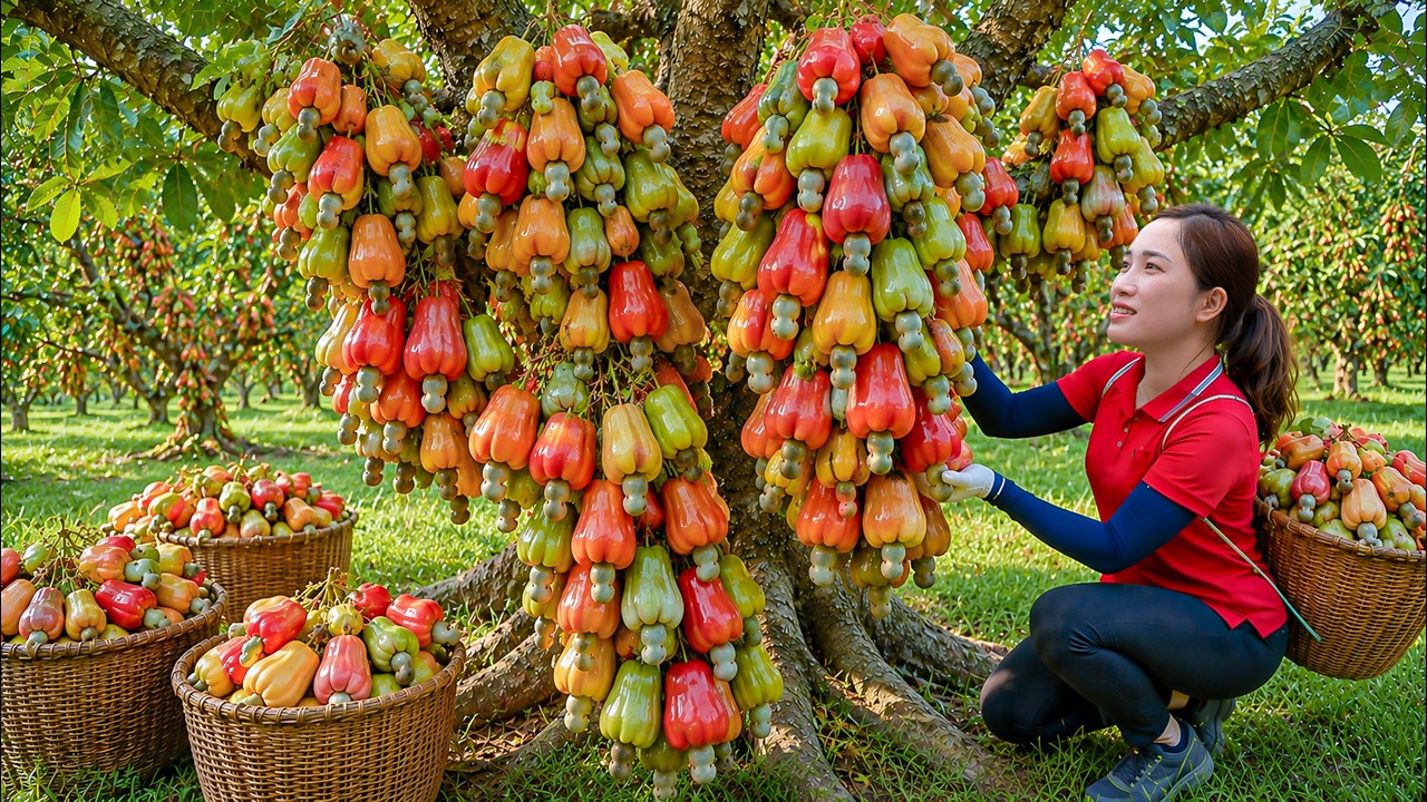 Harvesting Giant Cashew Apples to Sell | Fresh Tropical Fruit Harvest