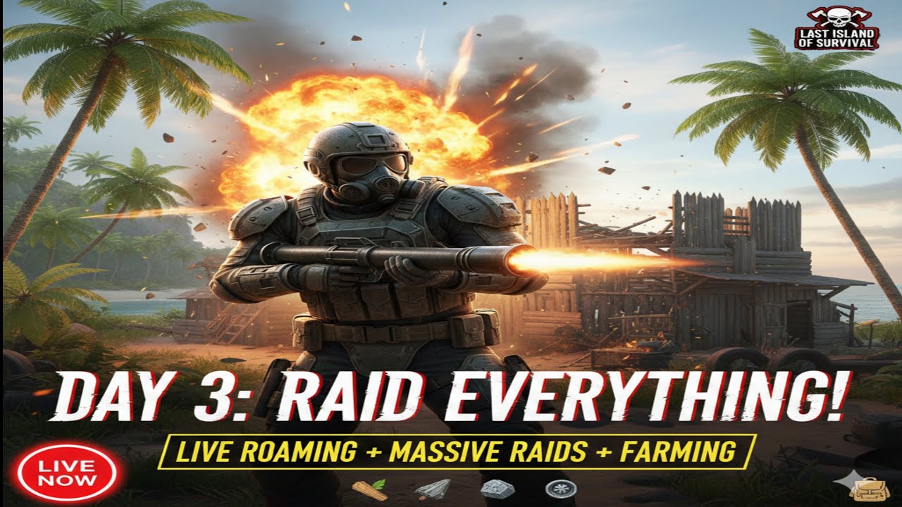 DAY 3: RAIDING EVERY BASE! 💣 | Last Island of Survival Live Roaming & Farming