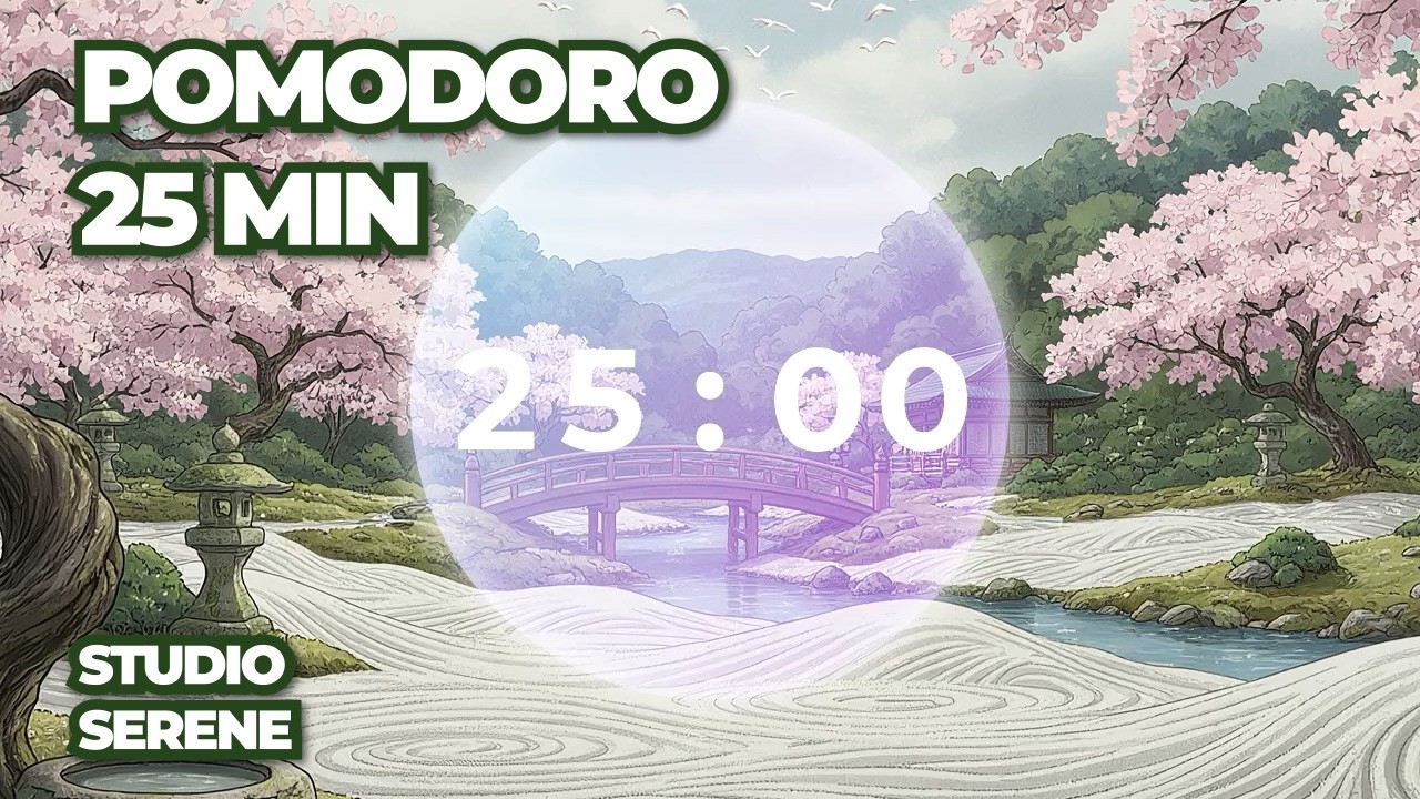 25 Min Pomodoro Timer 🏯 Japanese Temple & Sakura River Sand • Ghibli Aesthetic ASMR Study Ambience