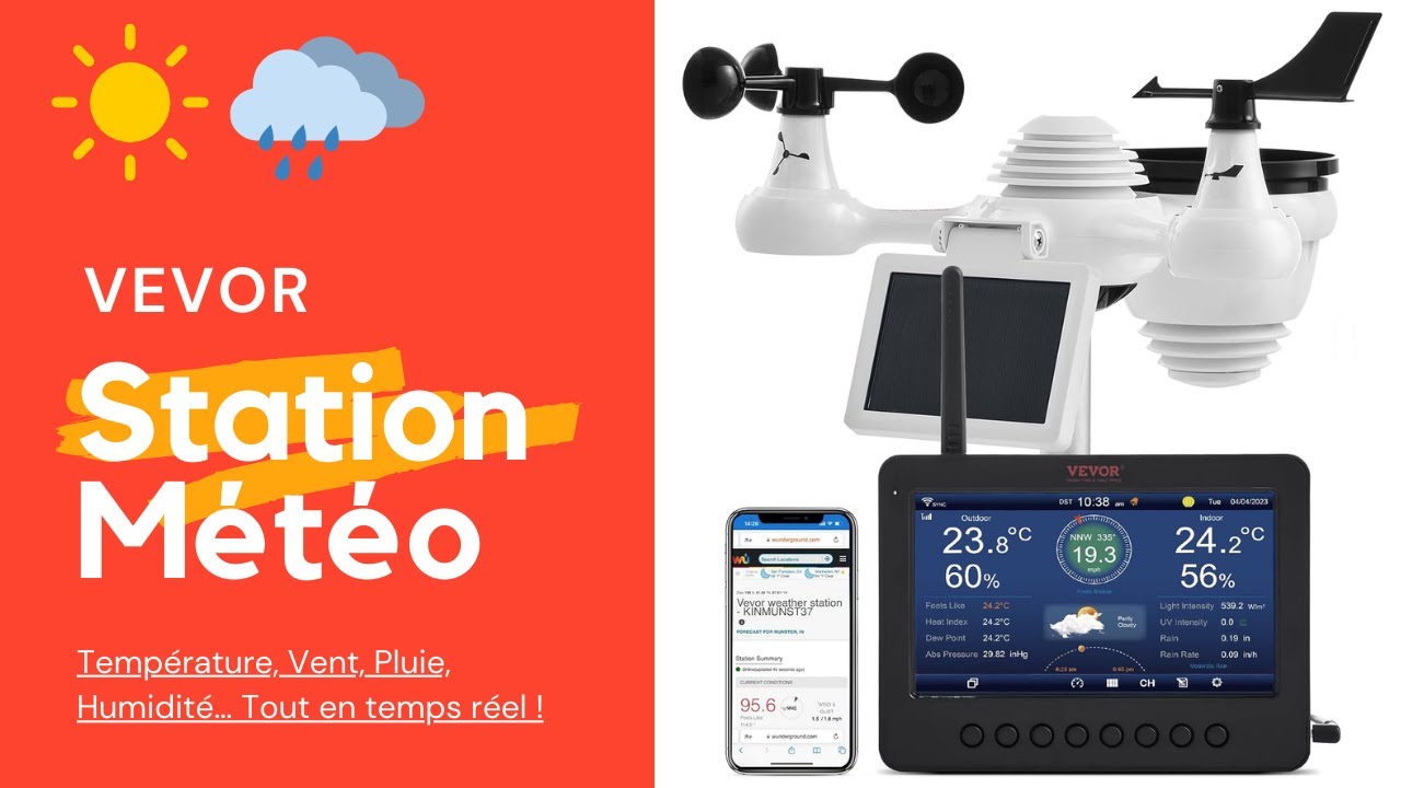 Station Météo VEVOR 7 en 1 sans fil 🌦️☀️ Température, Vent, Pluie, Humidité… Tout en temps réel !
