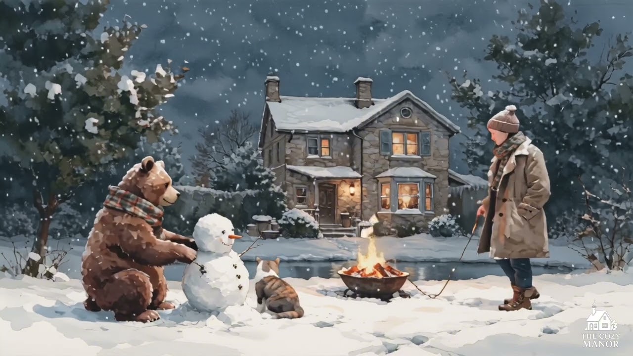 A Bear’s Snowy Night ❄️ Cozy Cabin 4K | 4 Hours of Relaxing Winter Ambience