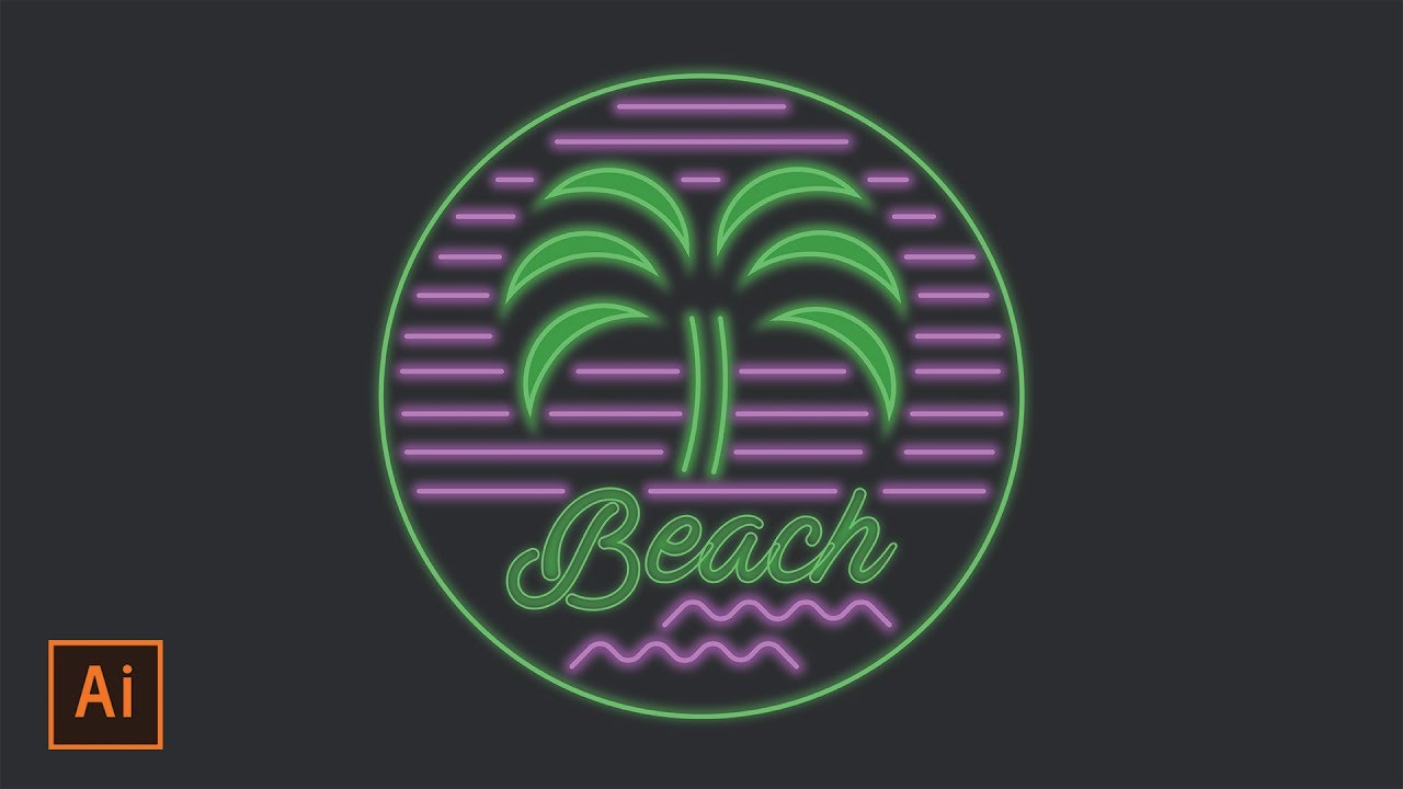 Illustrator Tutorial - Neon Beach Badge Logo (Illustrator Logo Tutorial)