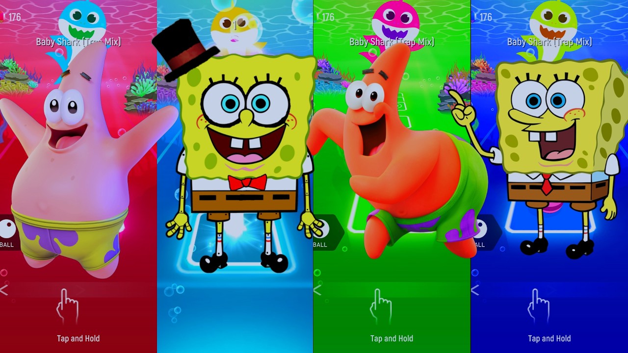 SpongeBob & Patrick Coffin Dance Challenge 😱 Tiles Hop #coffindance #tileshop #edmrush #spongbob