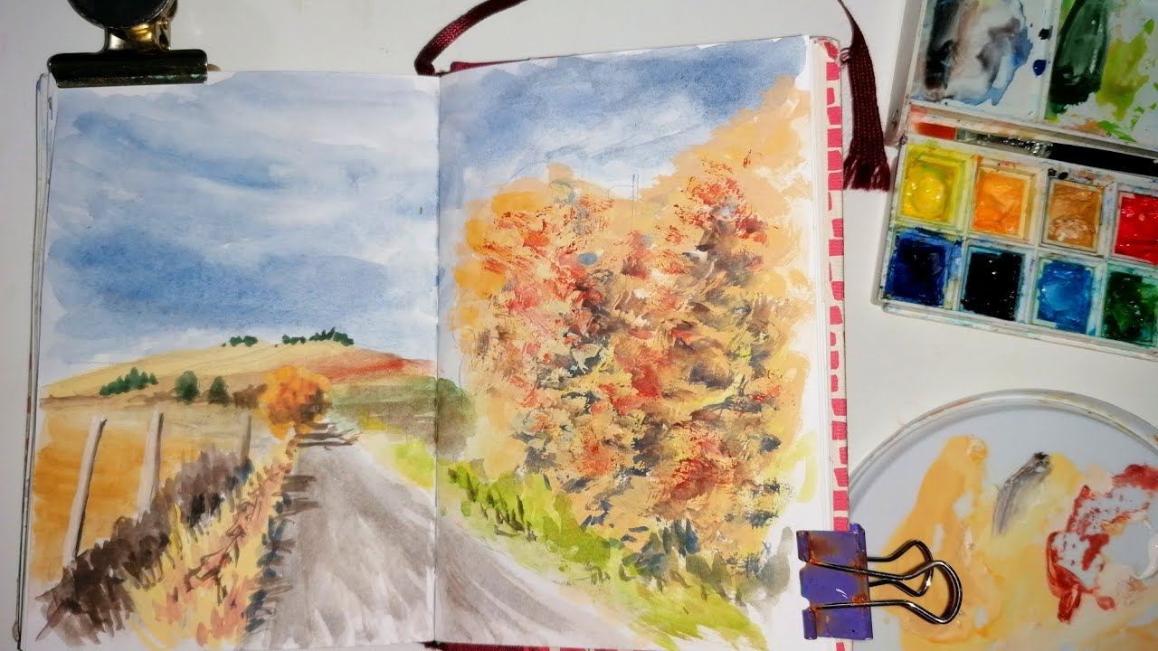 Dipingo un paesaggio con la tempera essiccata #gouache #painting 