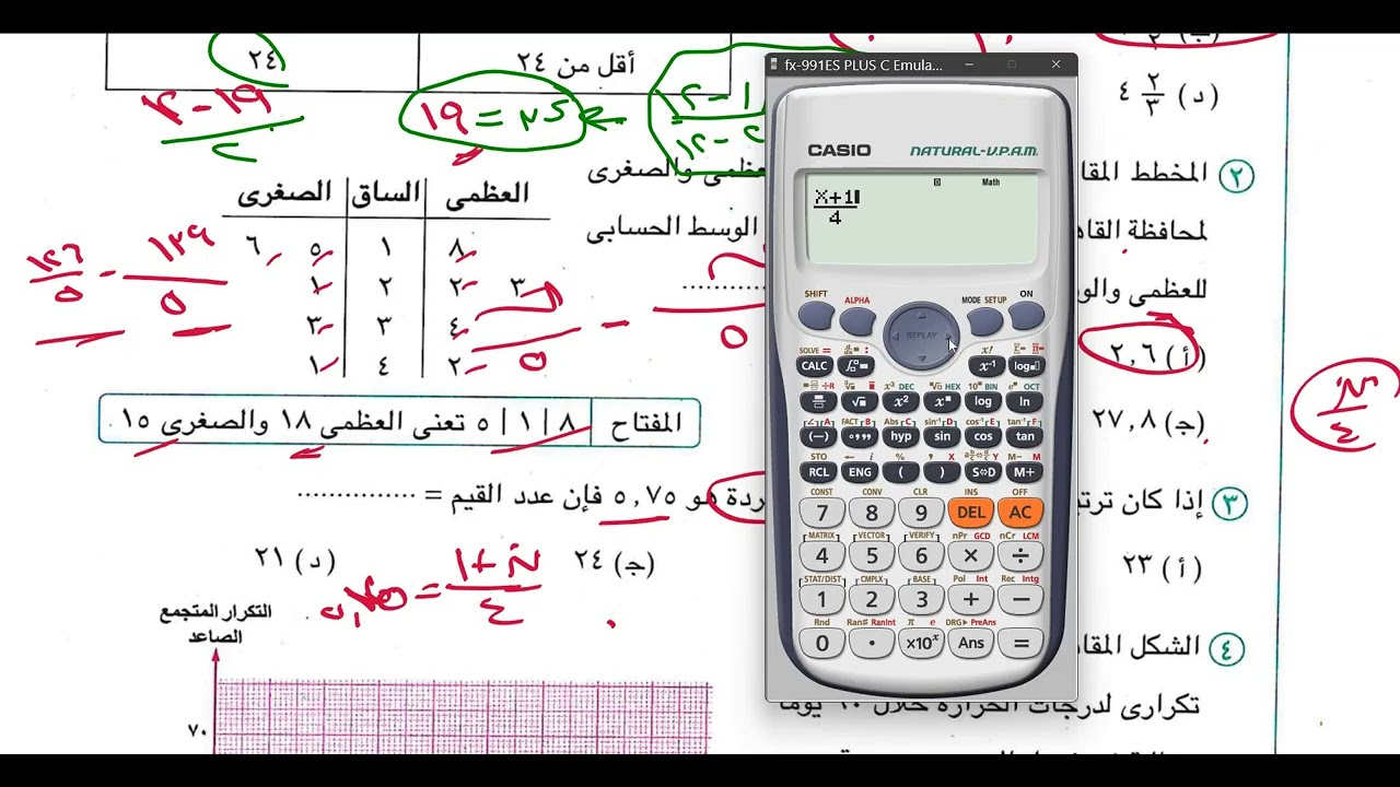 حل اختبار الوحده التانيه احصاء كتاب المعاصر الشعبه الأدبيه 2026