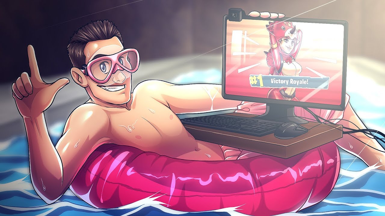 I WON A GAME OF FORTNITE **LIVE** IN A POOL!!