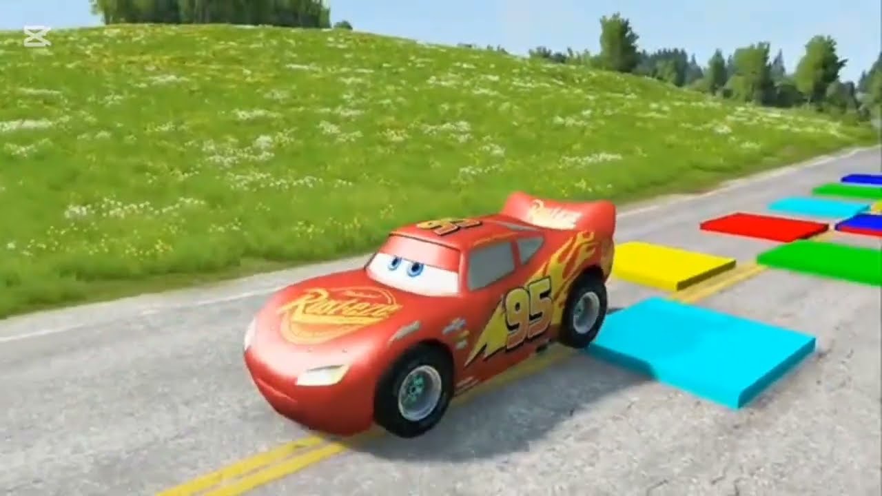 Flatbed Truck McQueen | Transportation with Truck - Pothole vs Car #62 /backasmr. Revers driver