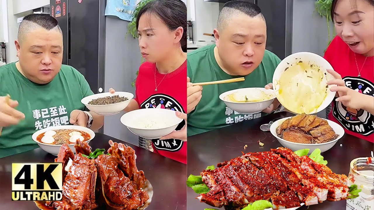 Funny Husband and Wife Eating Show - Epic Food Battle! 🤣😂#asmr #美味しい食べ物#食べ物