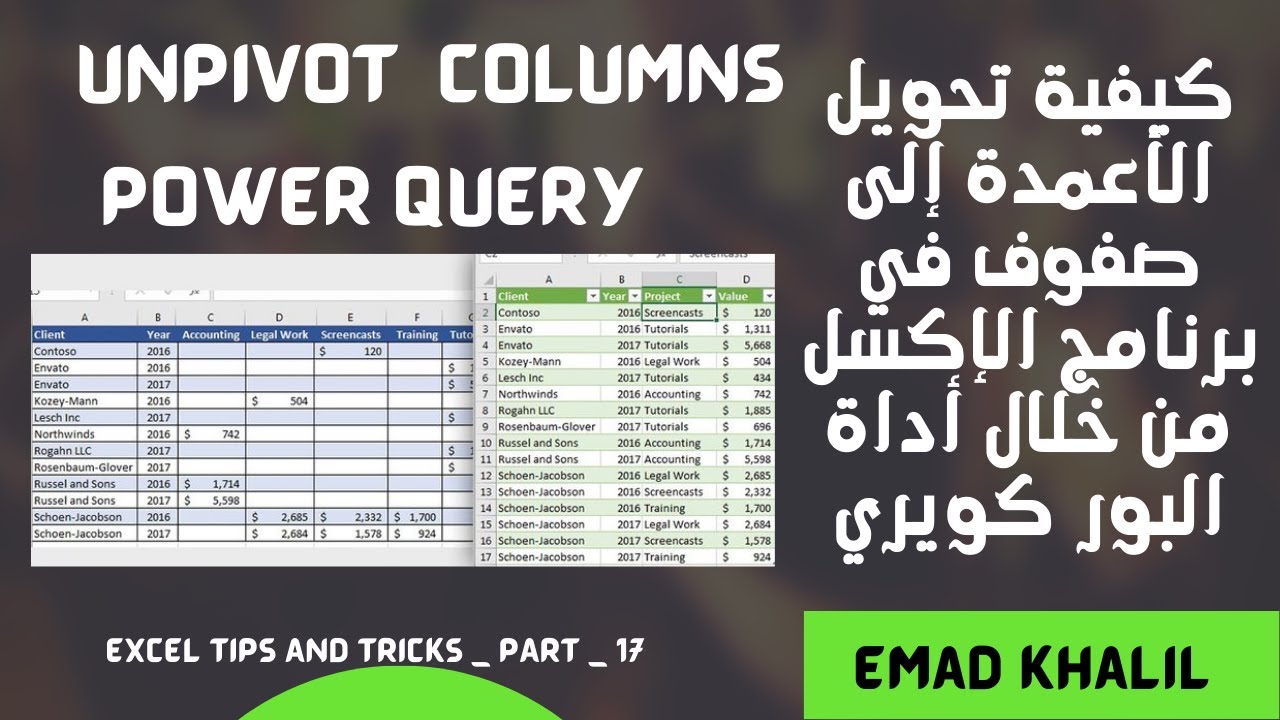كيفية تحويل الأعمدة إلى صفوف في الإكسل من خلال أداة البور كويري | Power Query | Unpivot Columns
