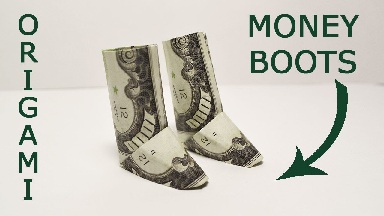 Money BOOTS (Uggs) Origami shoes Dollar Tutorial DIY Folded No glue and tape (FJ Contreras)
