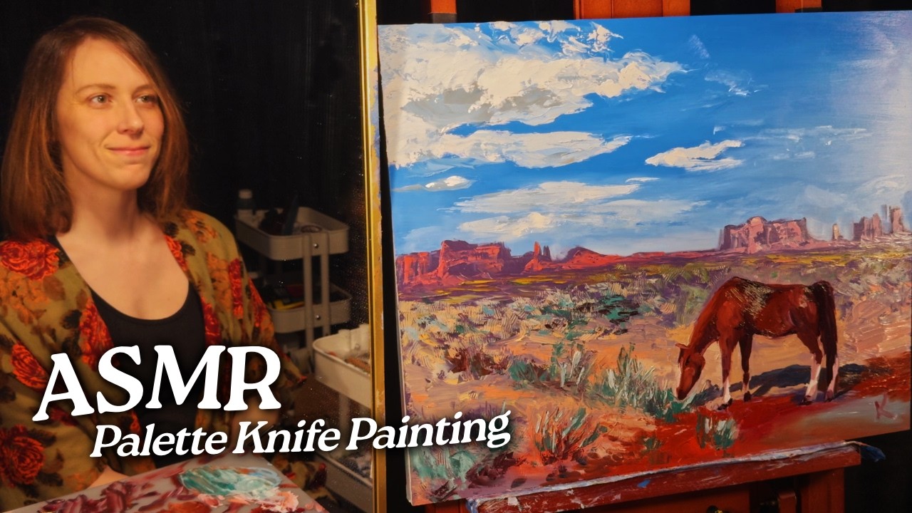 ASMR Palette Knife Painting: Horse in the Desert (Soft Spoken, 1 Hour)