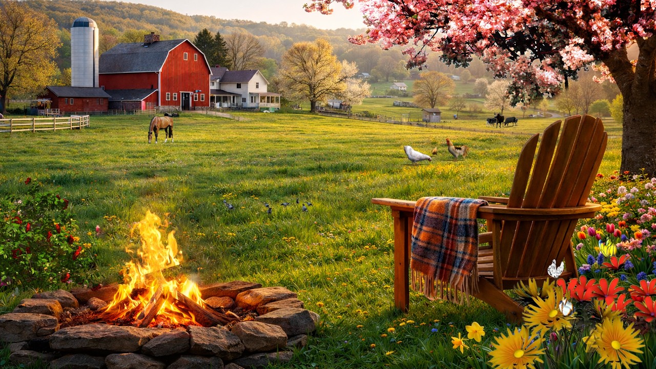 Serene Spring Farm Retreat 🌸🔥 Cozy Fire Pit & Soft Birdsong