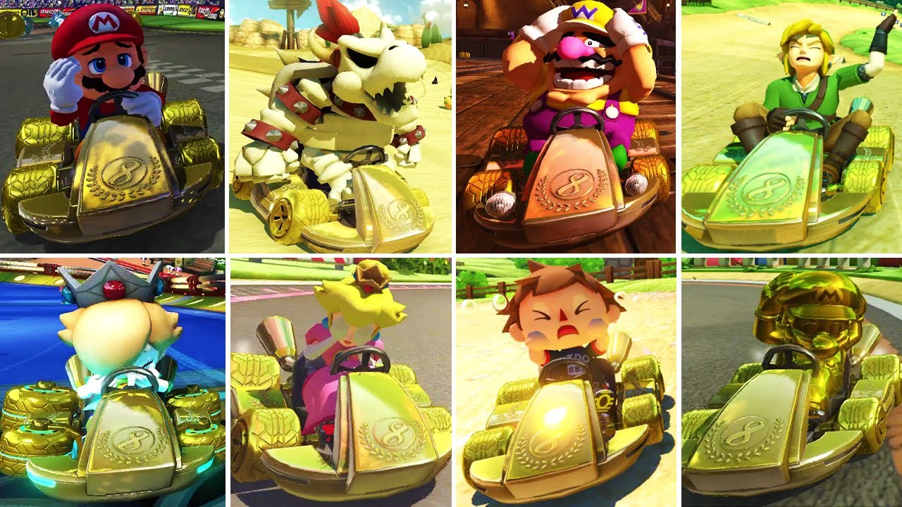 Mario Kart 8 Deluxe - All Characters Losing Animations (Gold Kart)