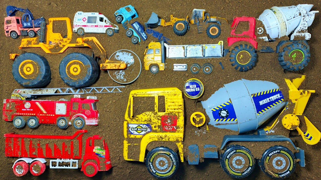 Mencari Mobil Mobilan Truk Molen Besar yang Terkubur & Membersihkan Stoom Aspal, Excavator,Bulldozer