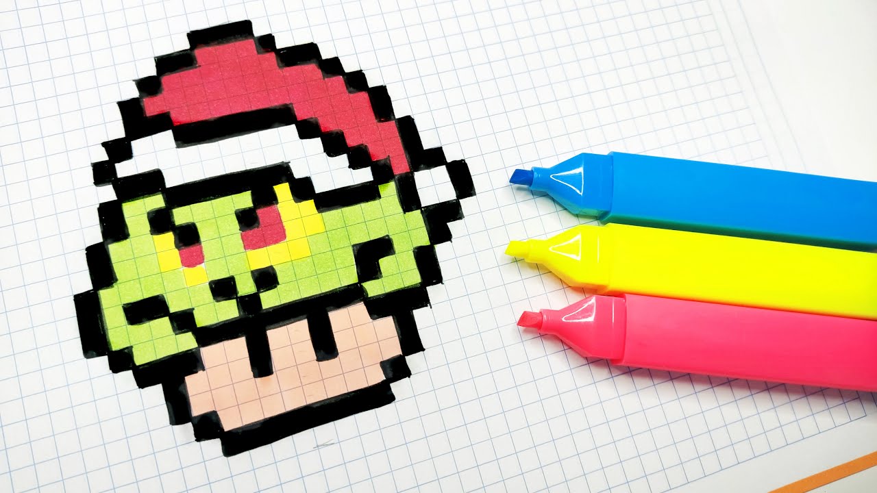 Handmade Pixel Art - How to draw a Grinch mushroom #pixelart