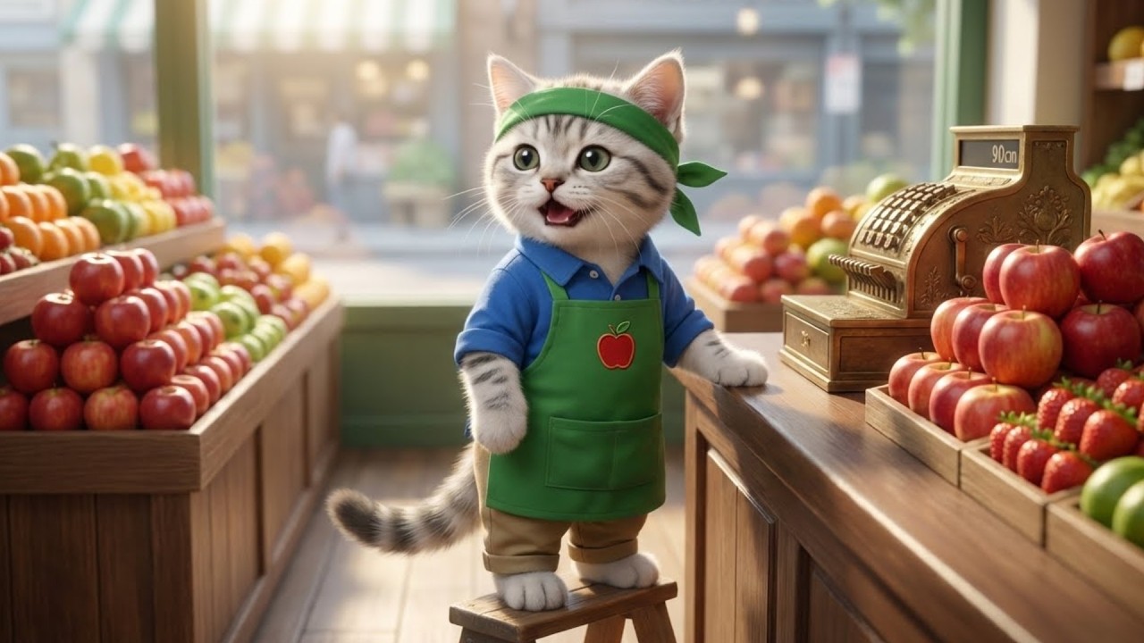いらっしゃいませ!!果物屋さんでお手伝い!!まるりんの一日に密着🐱🍎