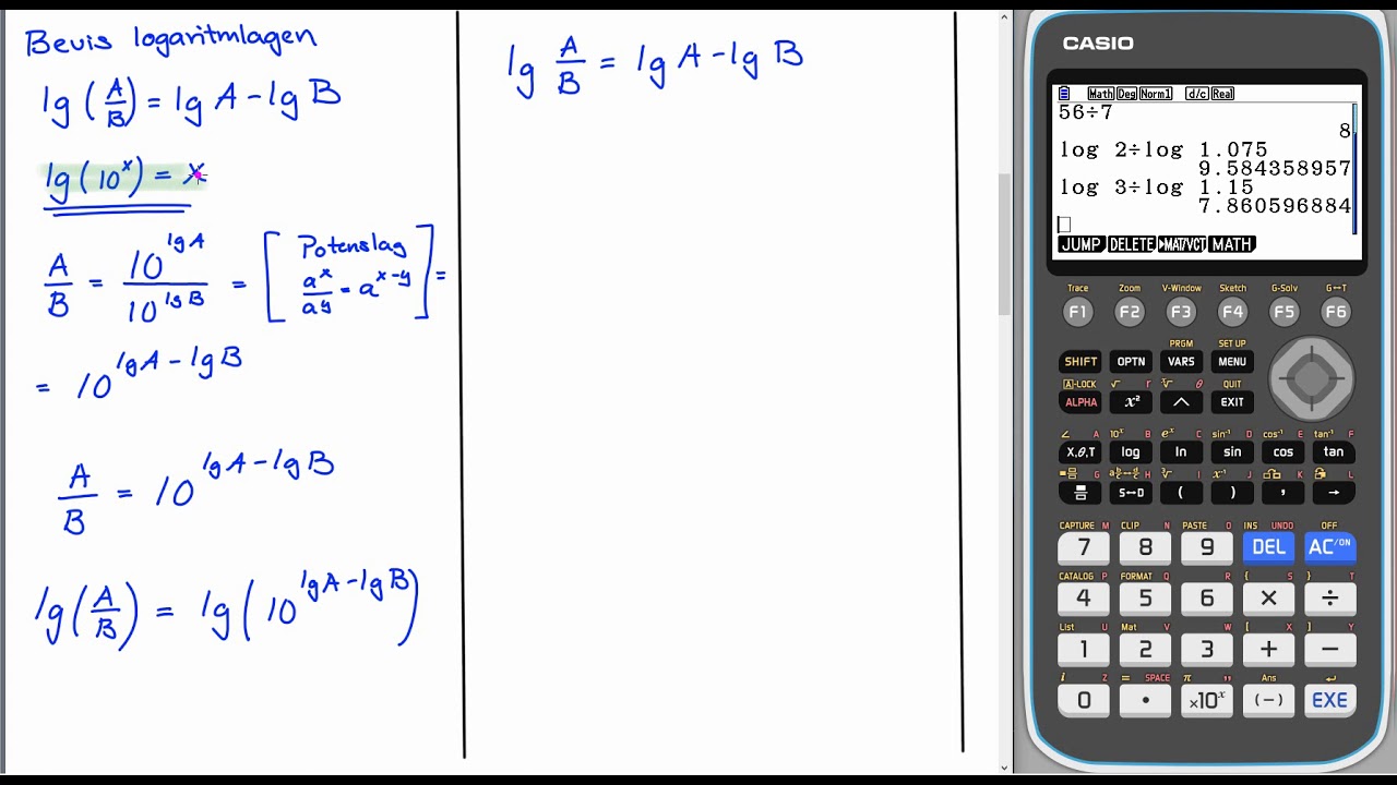 Genomgång matematik 2 Logaritmlagarna del 2 bevis för de två andra logaritmlagarna
