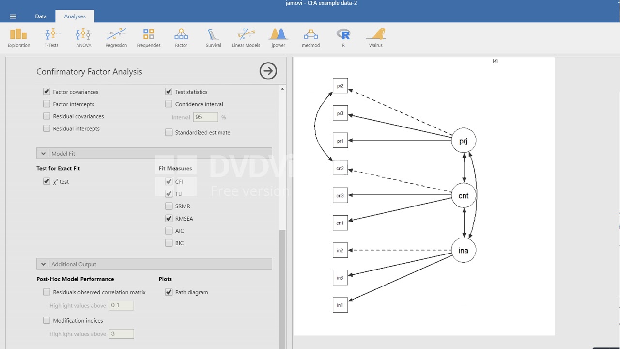 Confirmatory factor analysis capabilities in Jamovi (open source program)