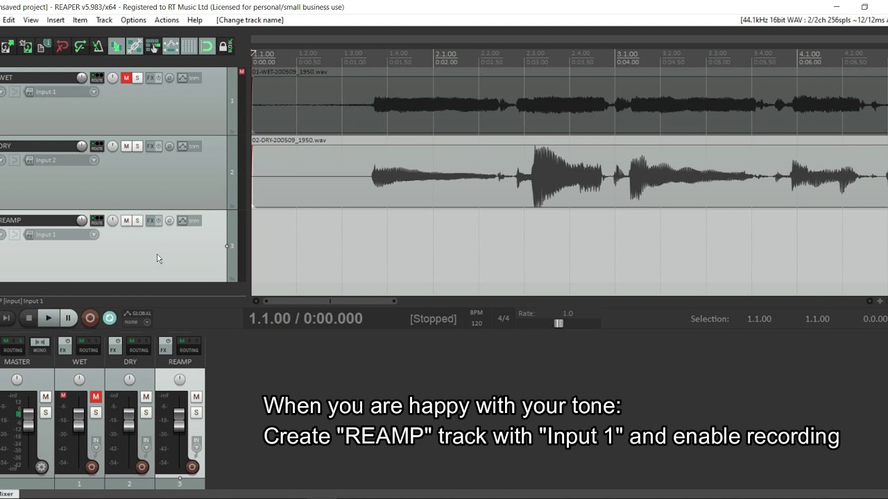 How to reamp / re-amplify dry track in valve amp with Focusrite & Reaper