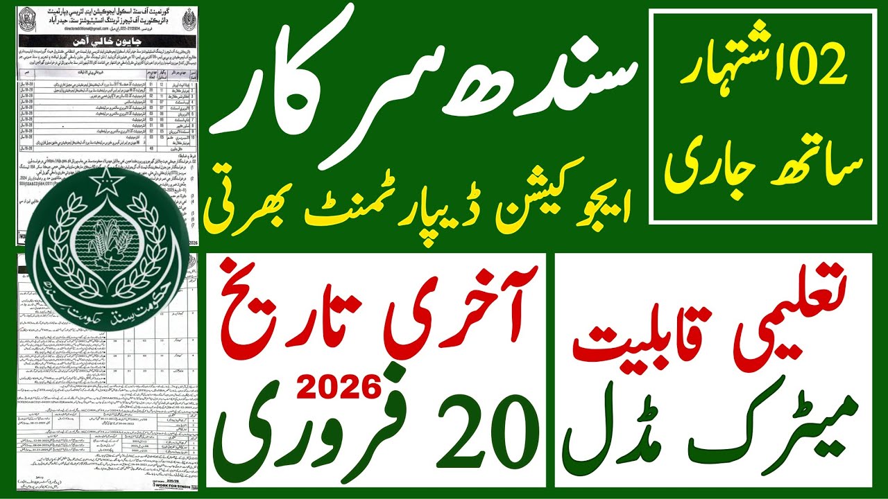 Sindh Goverment Education Department Latest Jobs 2026 | Technical Job Info 1.0