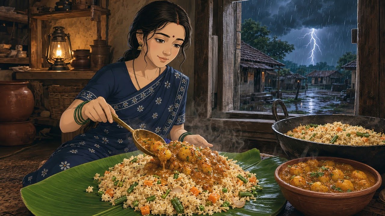 A Peaceful Rainy Day in 1990s Indian Village 🌧️ | Loving Couple & Homemade Food 