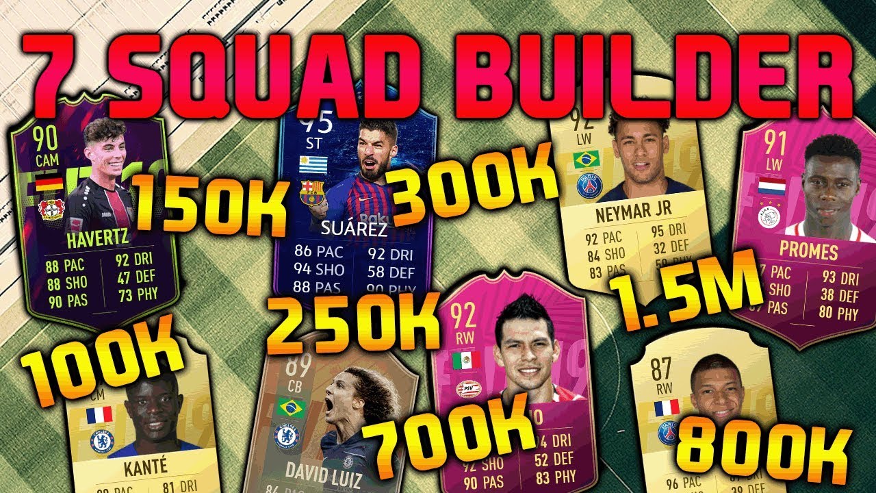 FIFA 19 SQUAD BUILDER 100K 150K 250K 300K 700K 800K 1.5M SQUAD BUILDER FUT CHAMPIONS FIFA 19