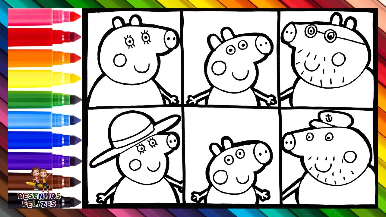 Desenhar e Colorir a Peppa Pig e a Sua Família 🐷🐷🐷🐷🐷🐷💗🌈 Desenhos para Crianças