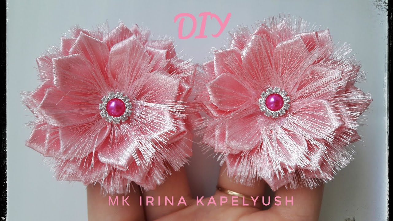 Пушистики😍 Цветы из узкой ленты мк.Канзаши.Flowers from a narrow ribbon.kanzashi