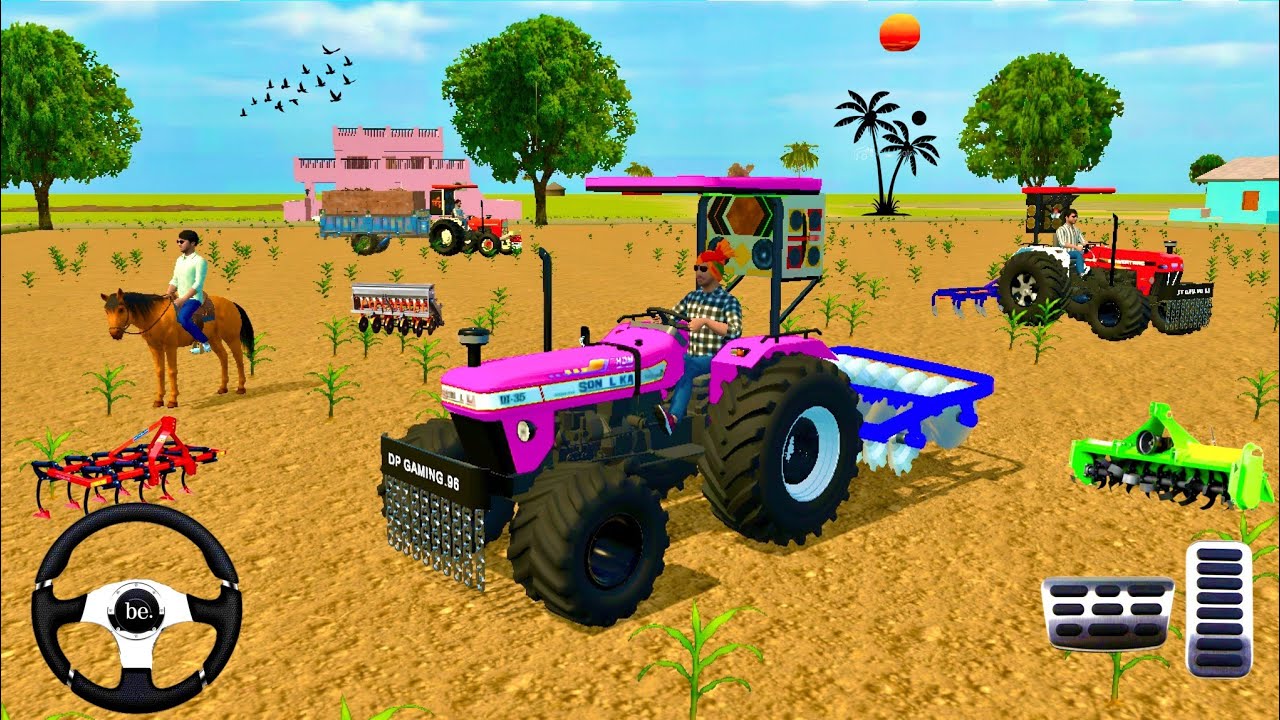 🛑POWERTRAC🚜//SONALIKA🚜SWARAJ TRACTOR ( HORSE 🐎) घोड़ा FARMING🌱3D GAMING VIDEO #trending #viralvideo 