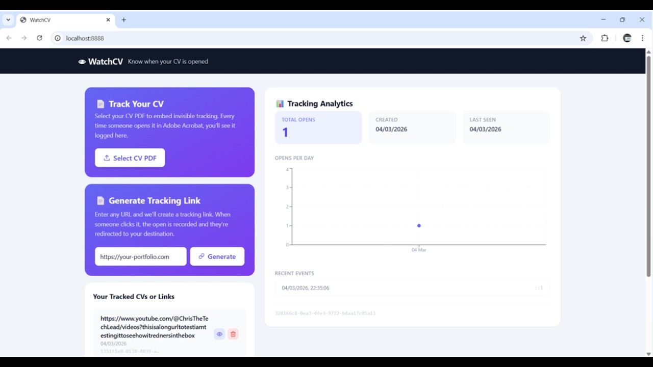 I built a react tailwind website that allows you to track when recruiters open your CV