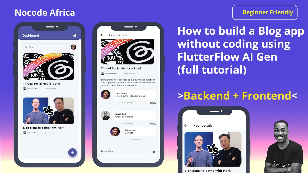 How to build a Blog app without coding using Flutterflow AI Gen with Reply comments functionality
