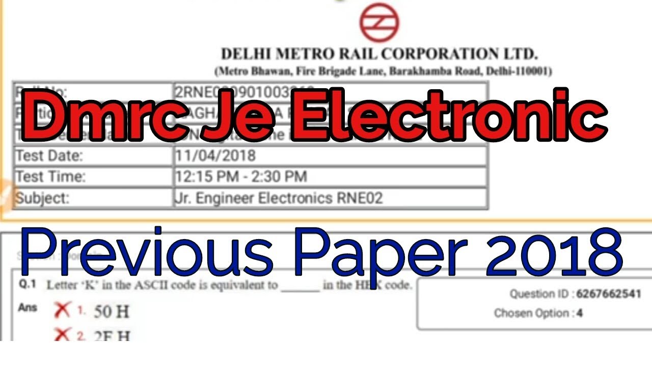Dmrc Je Electronic Previous Year Paper 2018