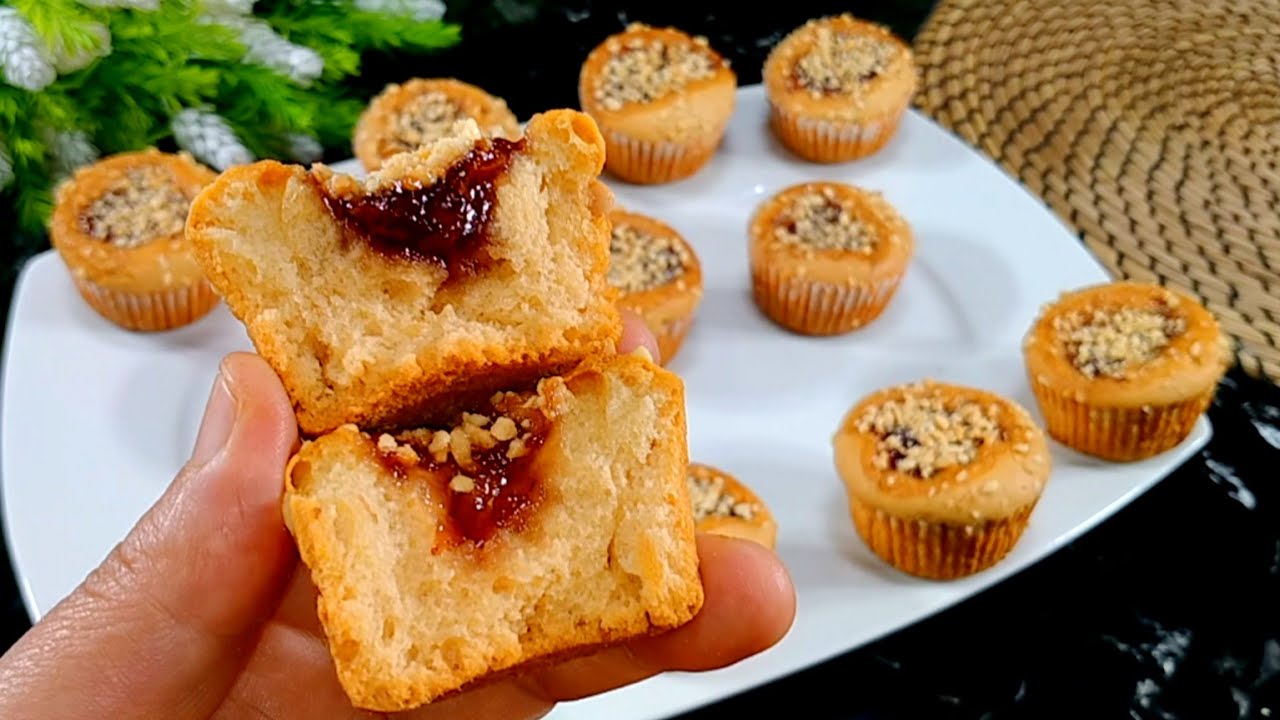 المافن كيك 💥🎊بحشوة المربى 💥🎊 هش وخفيف  بمقادير مضبوطة