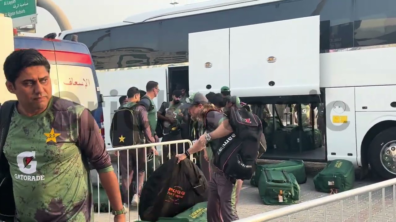 Pakistan Cricket Team arrival before Pak vs Afg at Sharjah Cricket Stadium Tri Nations Series 