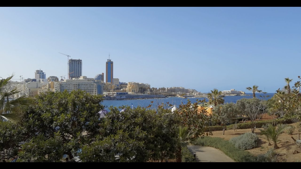 Malta - 4K - Tower Road from the side of St. Julian's Bay - 2022