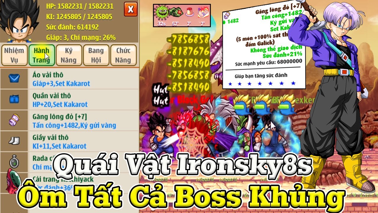 Ngọc Rồng Online - Qu&aacute;i Vật Ironsky8s Thực Hiện Thử Th&aacute;ch 15 Ph&uacute;t &Ocirc;m Hết Boss Khủng