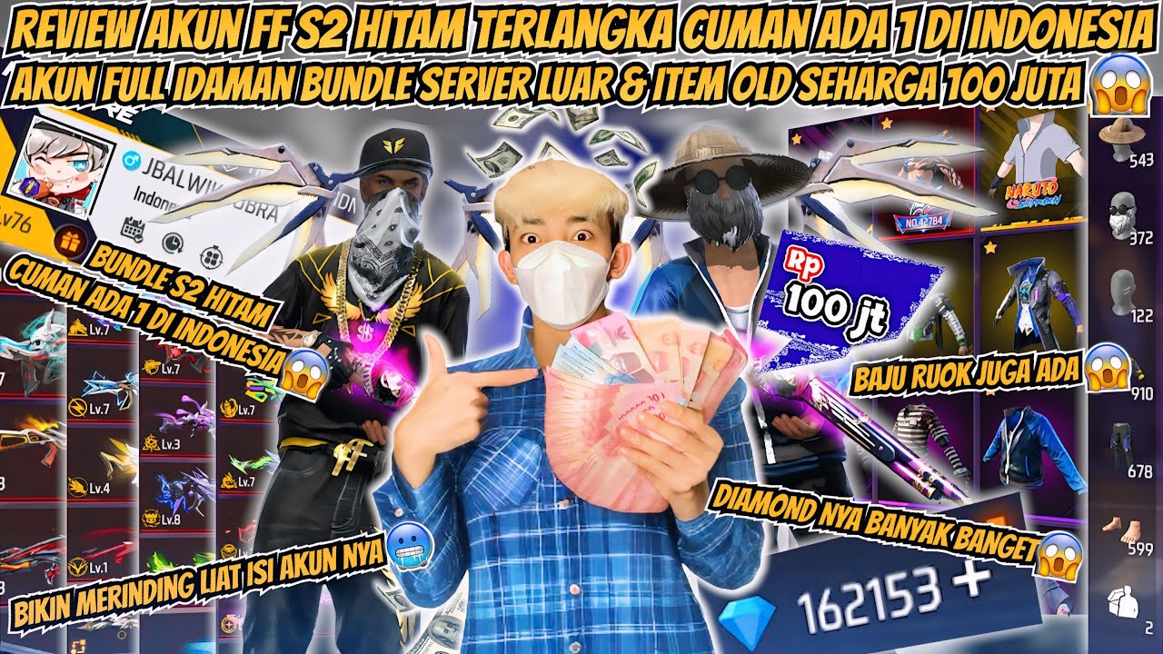 REVIEW AKUN FF S2 HITAM TERLANGKA CUMAN ADA 1 DI INDONESIA !! FULL IDAMAN SUPER NGERI SEHARGA 100JT😱