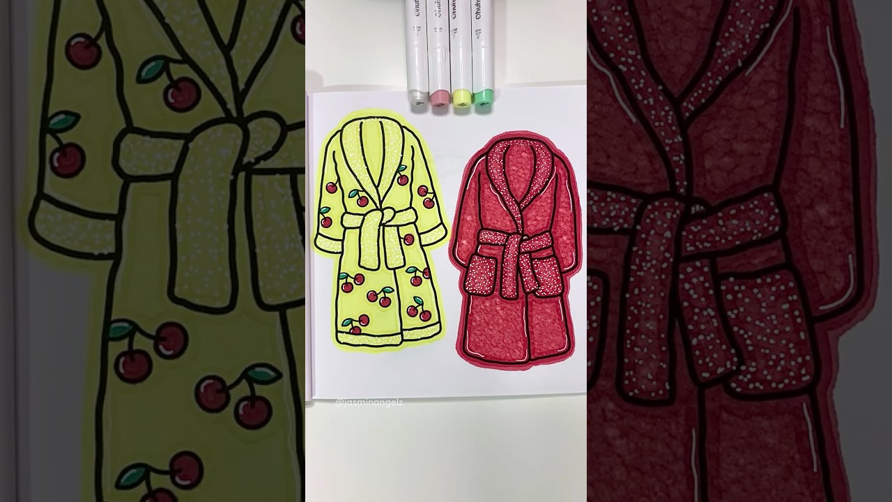 ASMR Cherry Robes Coloring Page 🍒✨ #asmrcoloring #ohuhumarkers #coloringpages #coloringbook #cherry