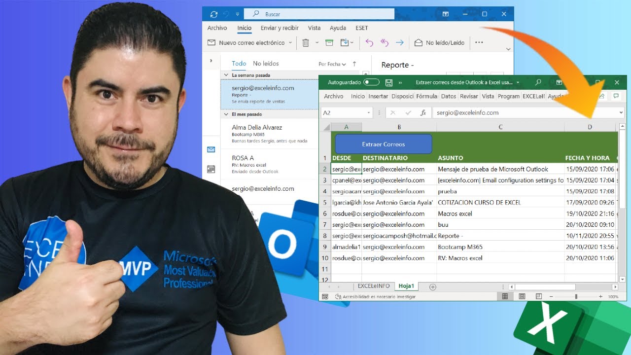 ✉ Cómo extraer emails de Outlook a una hoja de Excel usando VBA y macros