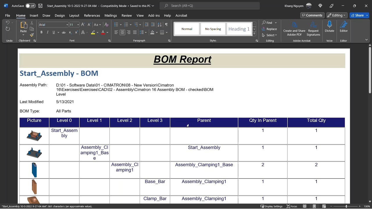 Cimatron 16 - BOM Report